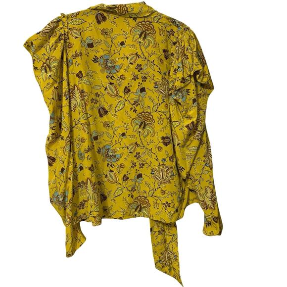 Ulla Johnson 100% Silk Yellow Floral Brea Tie Neck Blouse Size 8 - Picture 7 of 8